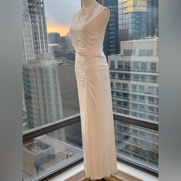 🆕 SIMKHAI 🧿 NWOT Acacia Draped Ruched Jersey Midi Dress, Ivory - Sz S - Picture 9 of 15